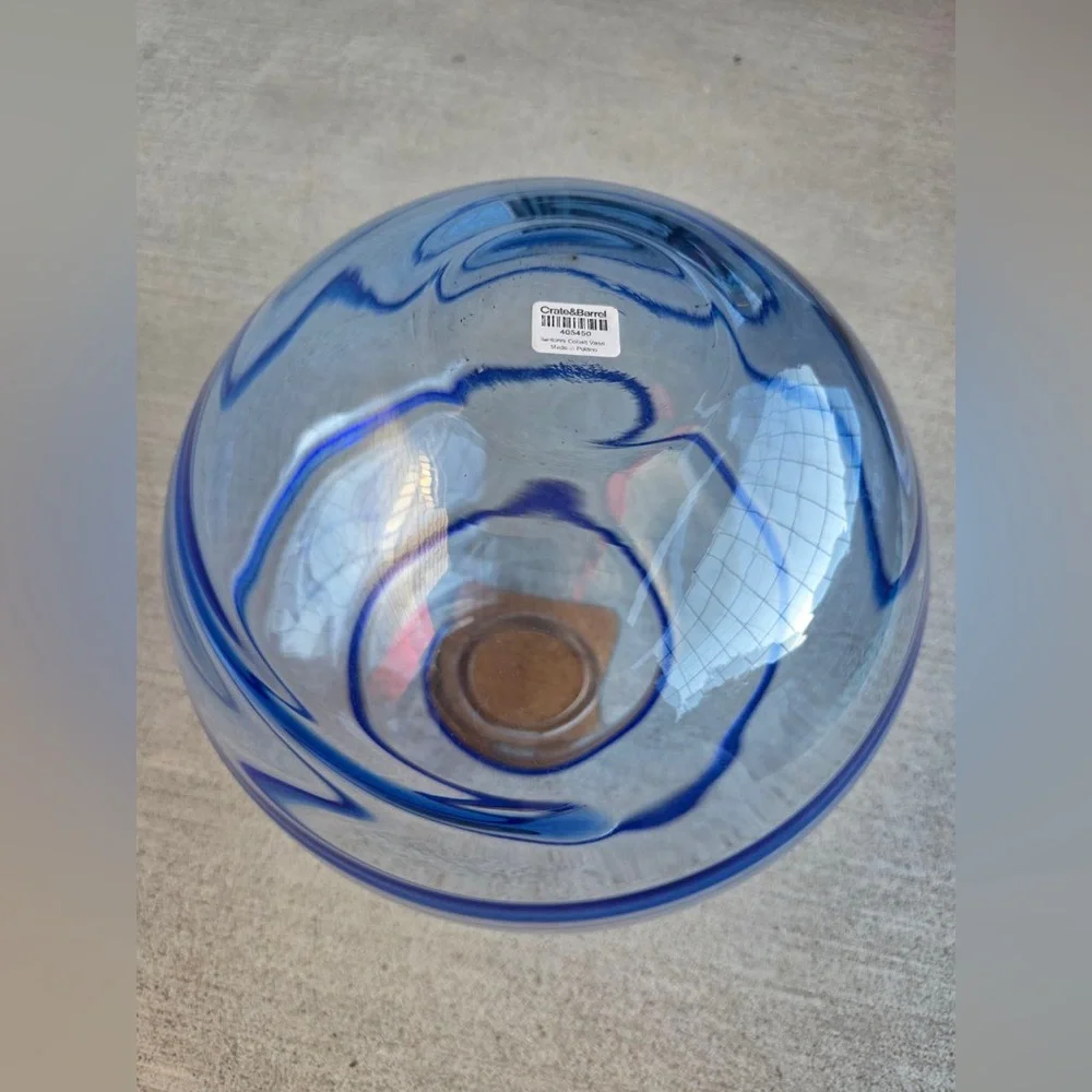 Krosno Poland for Crate & Barrel Santorini Cobalt Blue Glass Vase, 9.5”